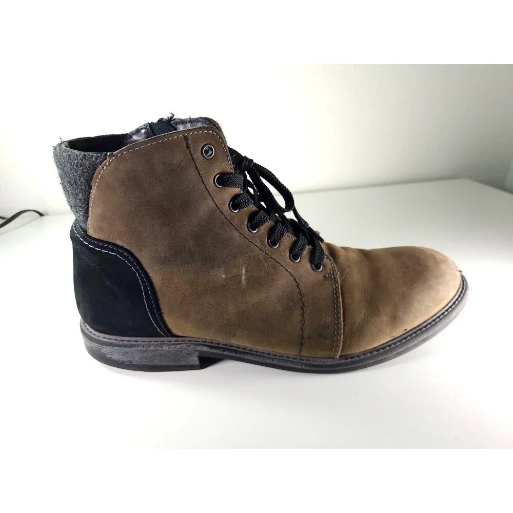 Overland Clement Men’s 11 Leather Boots Wool Lined Waterproof Brown Side Zip